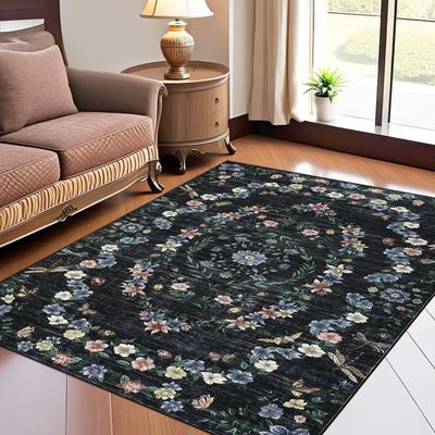 Garvee Modern Floral Wreath Insect Pattern Area Rug