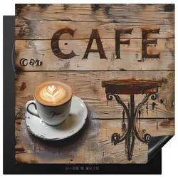 HERDABDECKPLATTE Cafe - Holz - Kaffee - Regale Induktionsmatte 78x78 cm