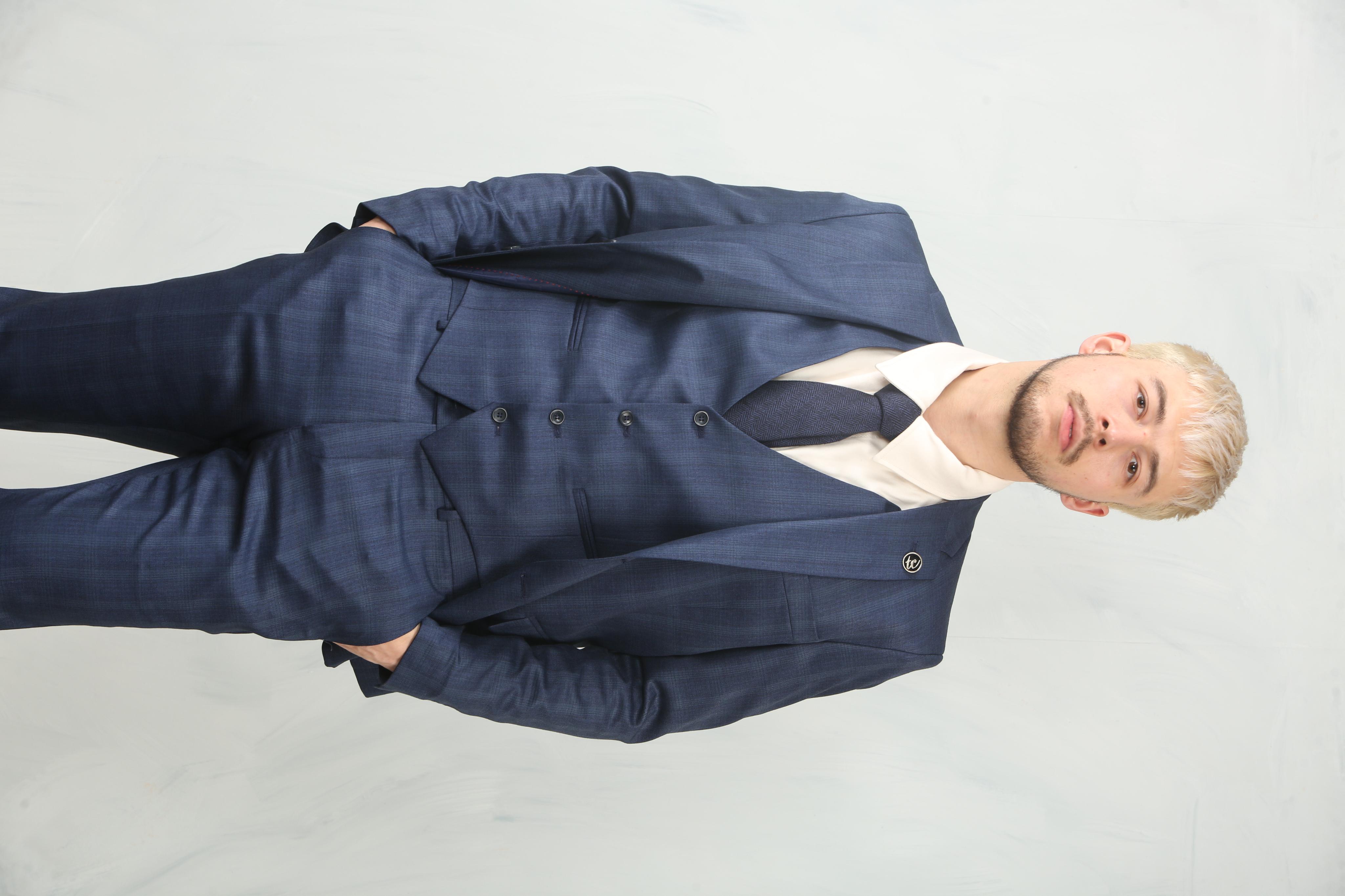 Herren 3-teiliges Prince-of-Wales-Blau Anzug Arbeitskleidung