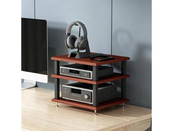 YHTCSXMD HiFi Rack, Audio Rack mit Holzablagen in 2/3/4 Ebenen Holzablagen und Metallrahmen mit Metallspitzen; Audio Geräte Rack für Wohnzimmer, Arbeitszimmer oder Büro
