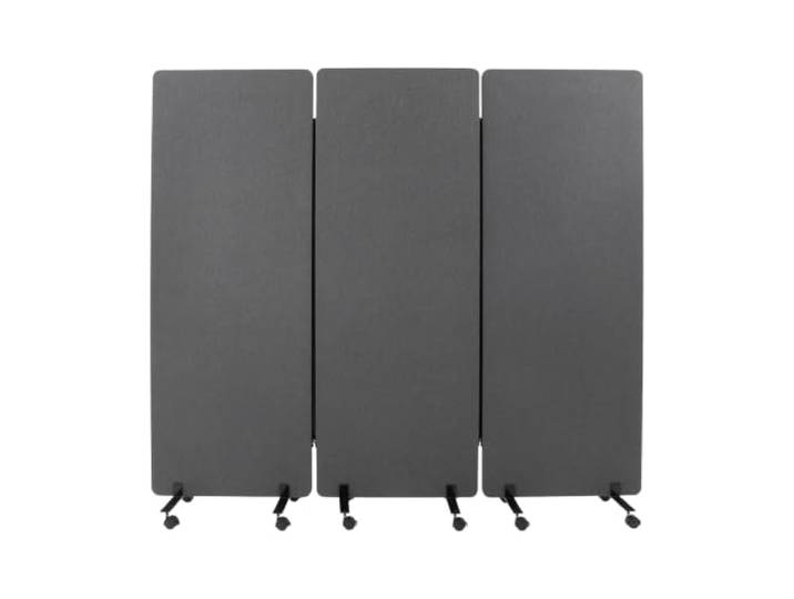 3 Paneele Mobile Trennwand Akustik, 183 x 167 cm Trennwand Raumteiler Raumteiler Trennwand mit Rollen und PET-Vlies, Stellwand trennwände für Bürotrennwand,Schule, Studio und Praxis, Dunkelgrau
