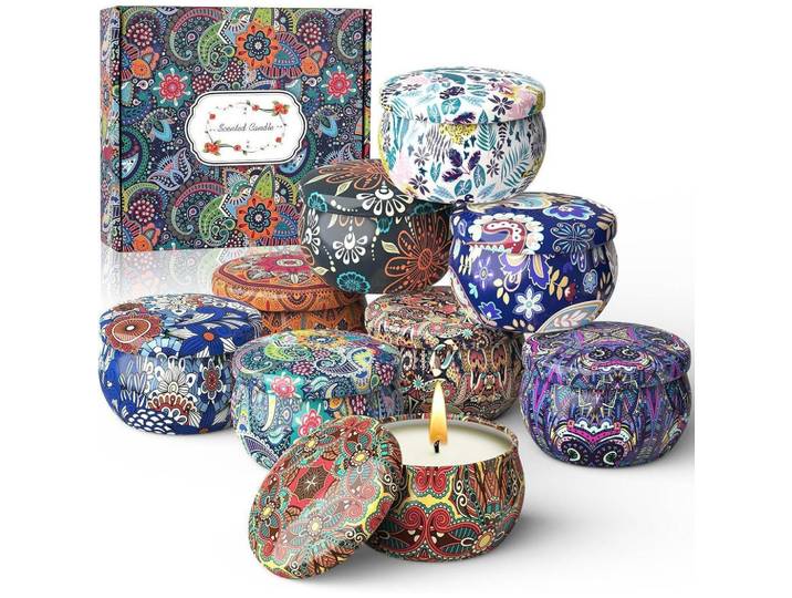 Duftkerzen 9er Set Sojawachs Retro-Design, Mehrfarbig, Paraffin, 4 cm, Dekoration, Kerzen & Kerzenhalter, Duftkerzen