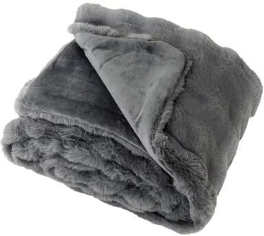 Costway Luxury Fuzzy Plush Rabbit Fur Bubble Blanket for Armchair-Gray