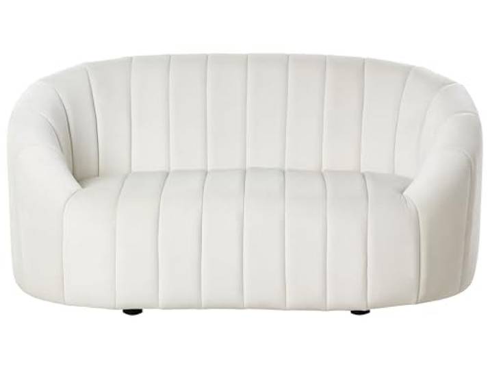 Beliani 2-Sitzer Sofa Samt weiß gesteppt oval Muschelform niedrige Rückenlehne Malung