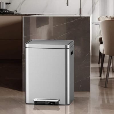 Garvee Dual Compartment Recycling Bin, Rectangular Step Trash Can for Kitchen, Stainless Steel, 30L/36L/40L