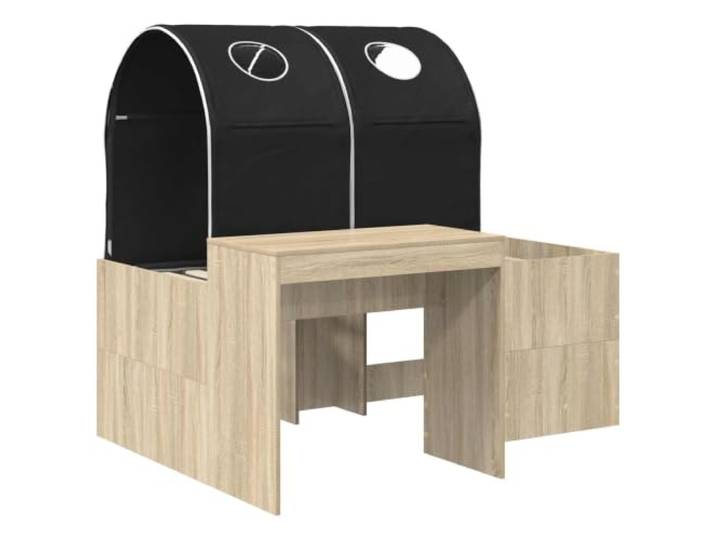 KTHLBRH Bett mit 3 Teilen Eiche und Schwarz Minimalistisches Design, klare Linien, elegant, funktional für Zimmer