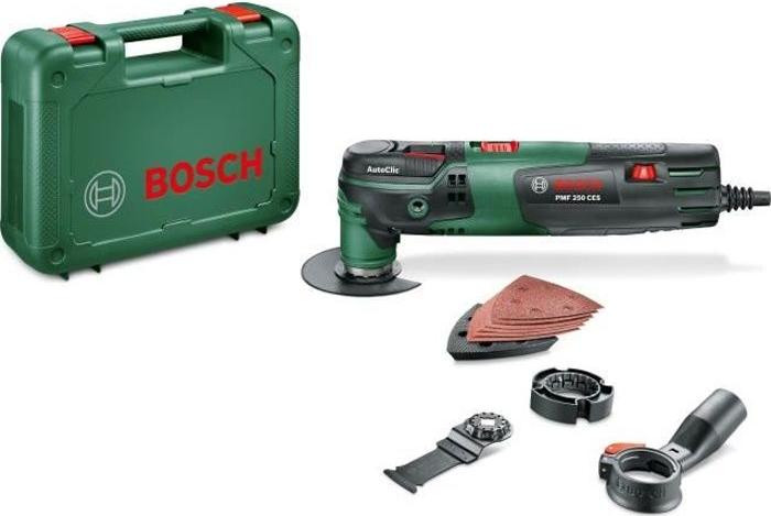 Bosch PMF 250 CES Multifunctionele tool, 250W, met automatische accessoirewissel, bedraad, inclusief accessoires en opbergbox