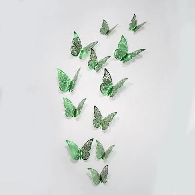 Inspire Select 3D Mirror Butterfly Wall Stickers Hollow Gold, Silver & Blue DIY Room Decor 12 Pcs Green B