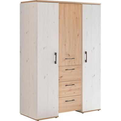 Drehtürenschrank MÄUSBACHER "Micha", weiß (artisan, weiß, asteiche), B:127cm H:186cm T:54cm, Holzwerkstoff, Schränke, Drehtürenschrank