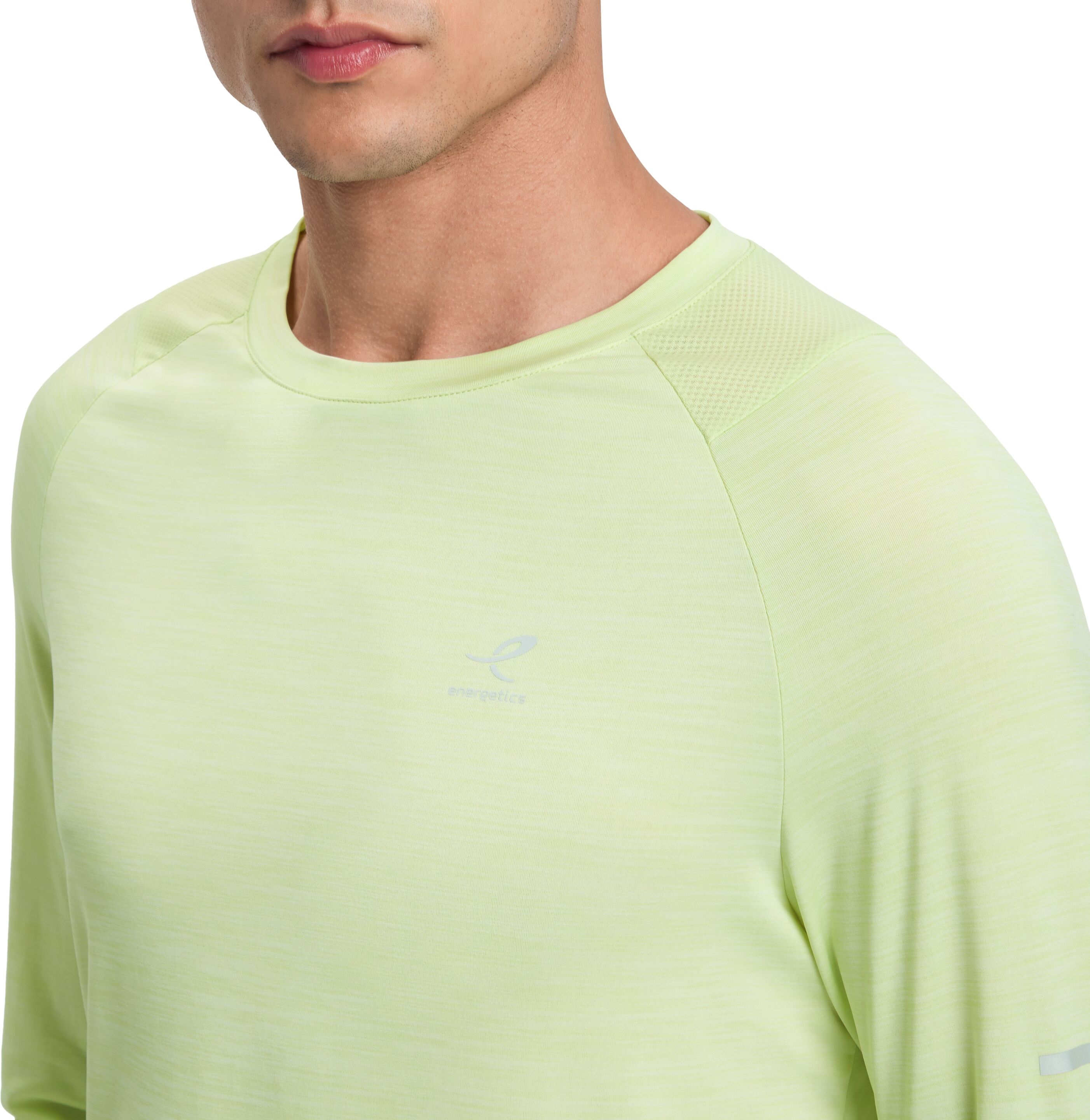 Laufshirt ENERGETICS "HE.-LANGARMSHIRT AILO LS M", Herren, Gr. L, gelb (melange, grün lime, g), Obermaterial: 88% Polyester, 12% Elasthan, Rundhals, Shirts Laufshirt, mit atmungsaktiven Mesheinsätzen melange, grün lime, g L