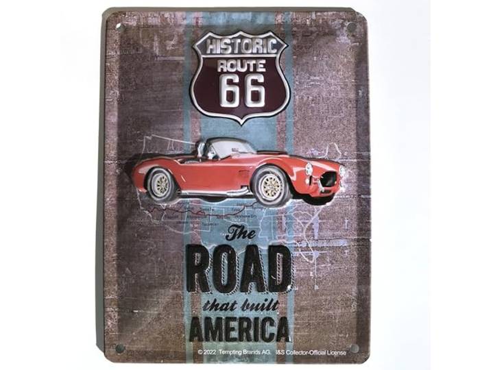 I&S/Les collections rétro Metalen bord reliëf 20x15 cm Route 66 The Road that built america