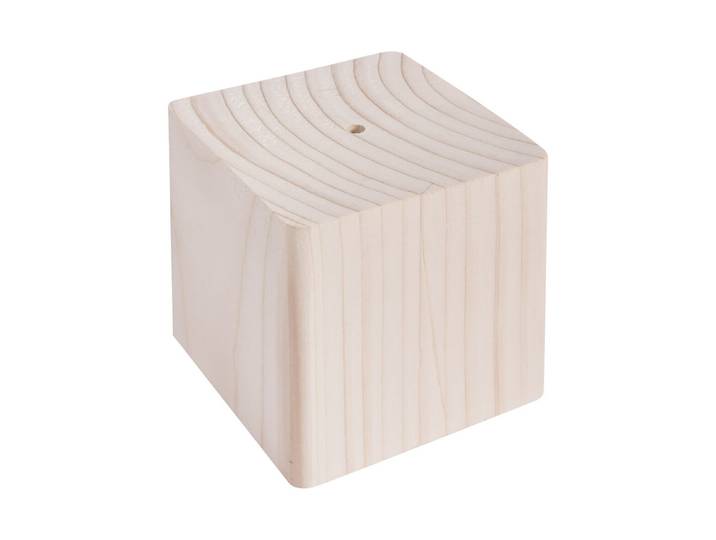 Holz-Sockel, 8x8x8cm, m. Loch ø5,5mm,2,5cm tief