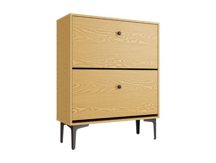 Meuble Range Chaussures - SIRHONA - Armoire à Chaussures Couleur Chêne 2 Rabats 80x30x95cm