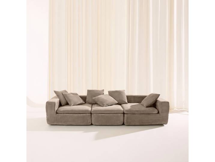 Canapé compressé modulable tissu chenille beige foncé