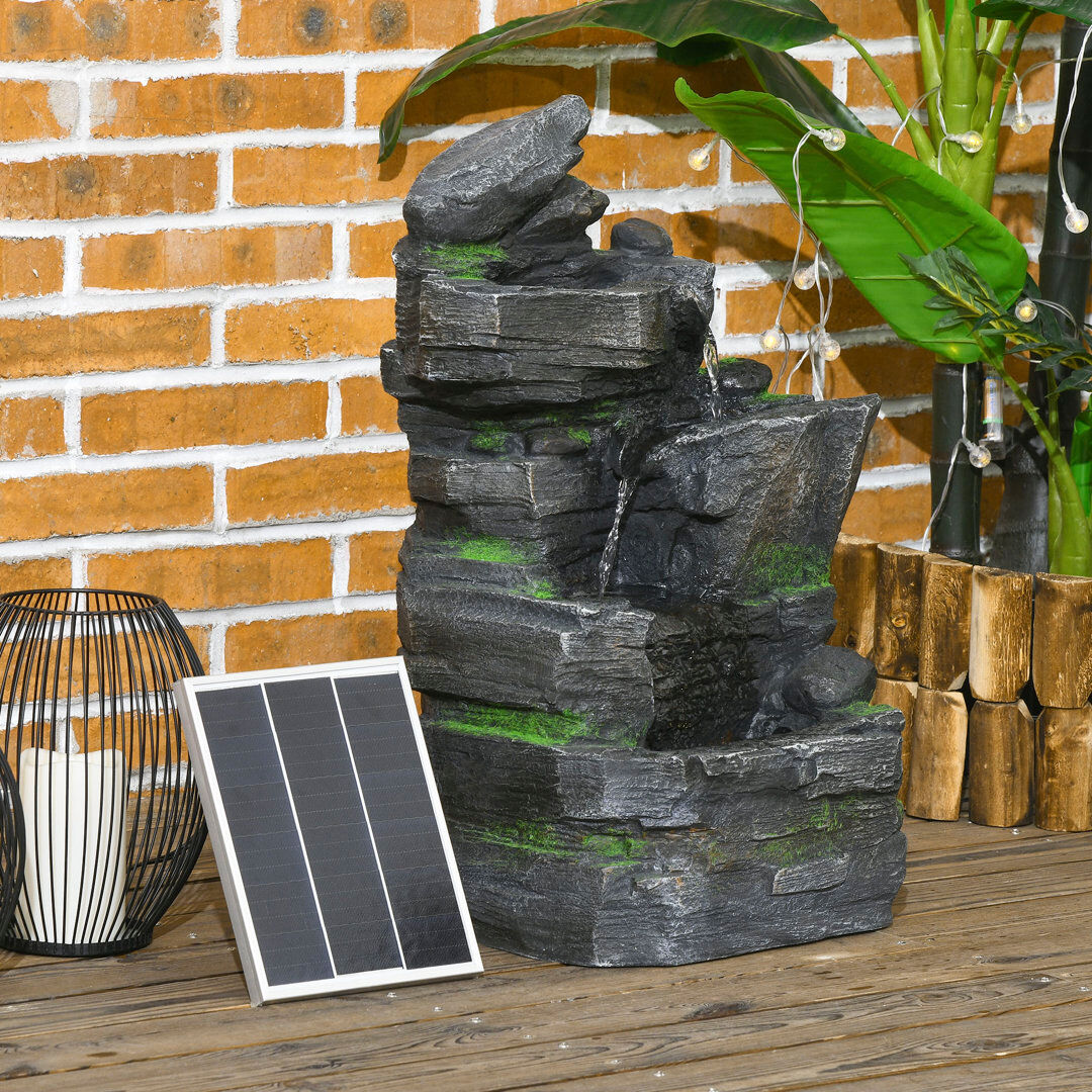 Union Rustic Resin Solar Powered Garden Water Feature Pump 57cm Height Dark Grey Dark Grey 57cm H X 28cm W X 34cm D