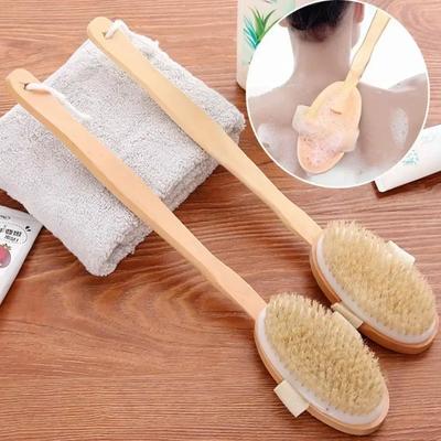 Inspired Finds Natural Bristle Back Scrubber Shower Brush With Detachable Long Wooden Handle 2pcs