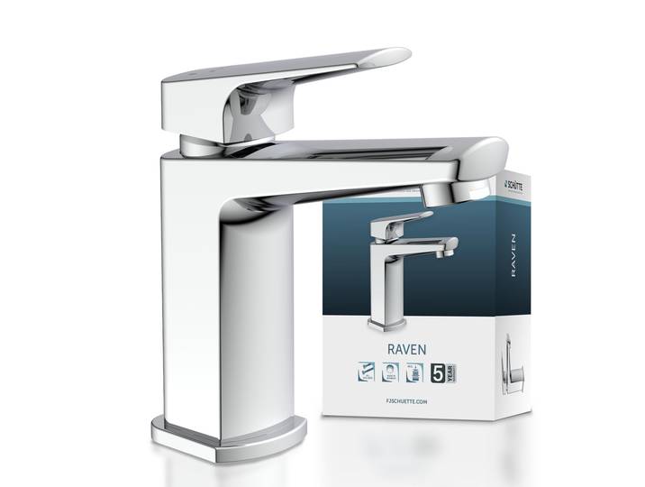 Waschtischarmatur SCHÜTTE RAVEN , silber (silberfarben), B:5cm H:16,3cm T:15,7cm, Armaturen, Waschtischarmatur, Wasserhahn mit Ablaufgarnitur, Mischbatterie mit Pop Up Abflussstopfen