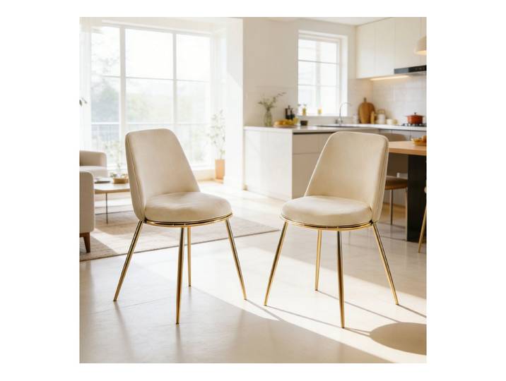 Celya Esszimmerstuhl 2st, goldfarbene Metallbeine (Samtbezug), Geeignet für Restaurants, Homeoffices und Wohnzimmer.