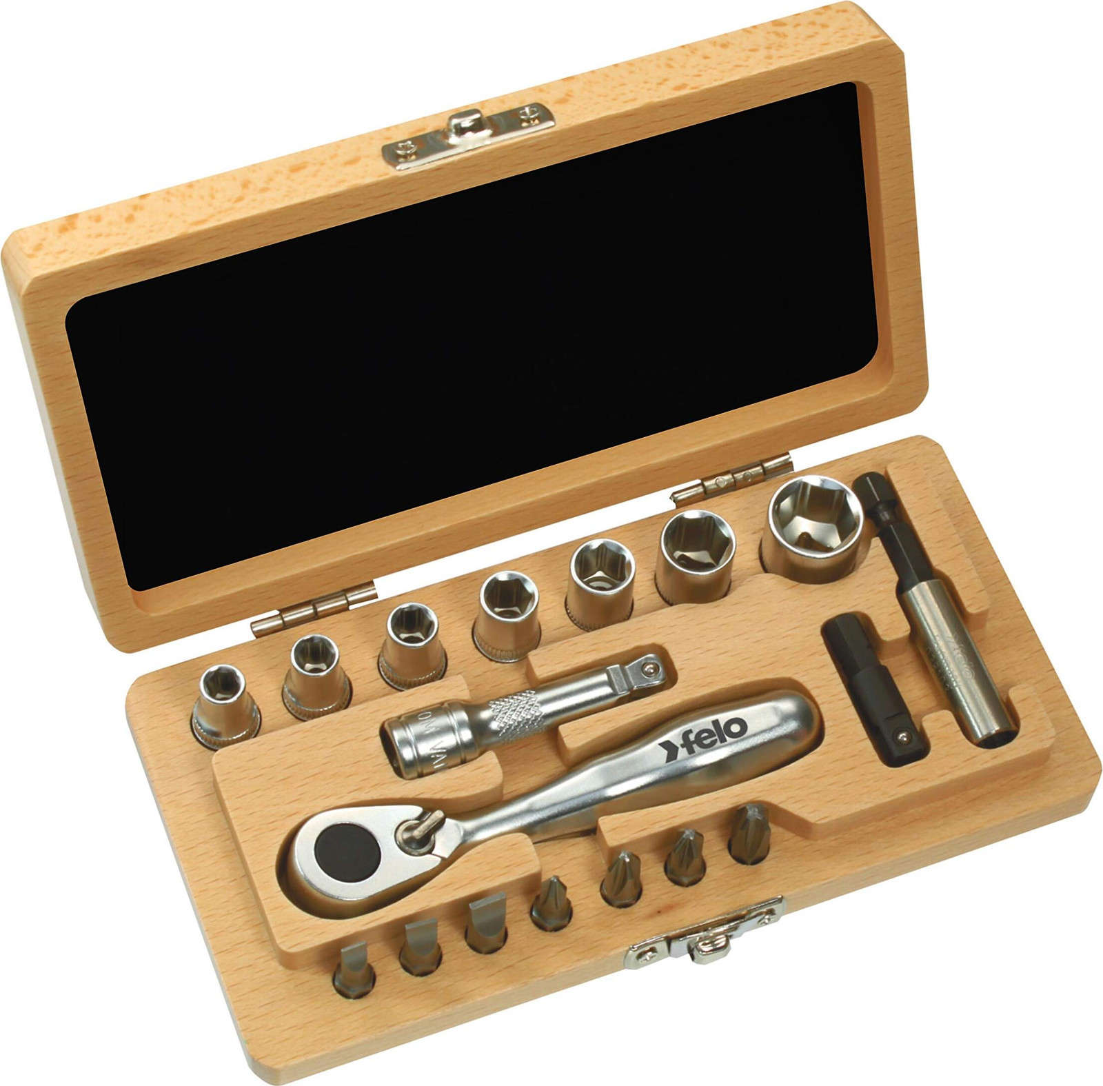 Felo Mini-ratelset XS met 1/4 inch aansluiting, opzetstukken en bits