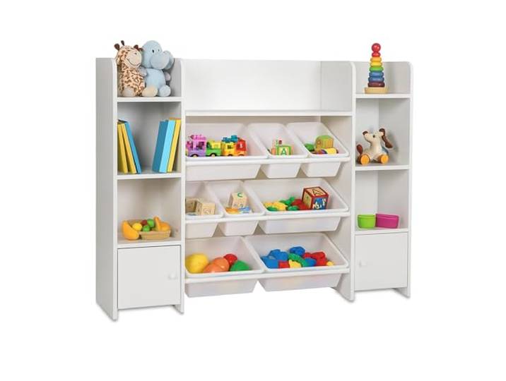 Relaxdays Étagère pour Enfants\, Grande\, 8 boîtes\, 14 Compartiments\, HxLxP : 94x139x30 cm\, Rangement pour Jouets\, Blanc
