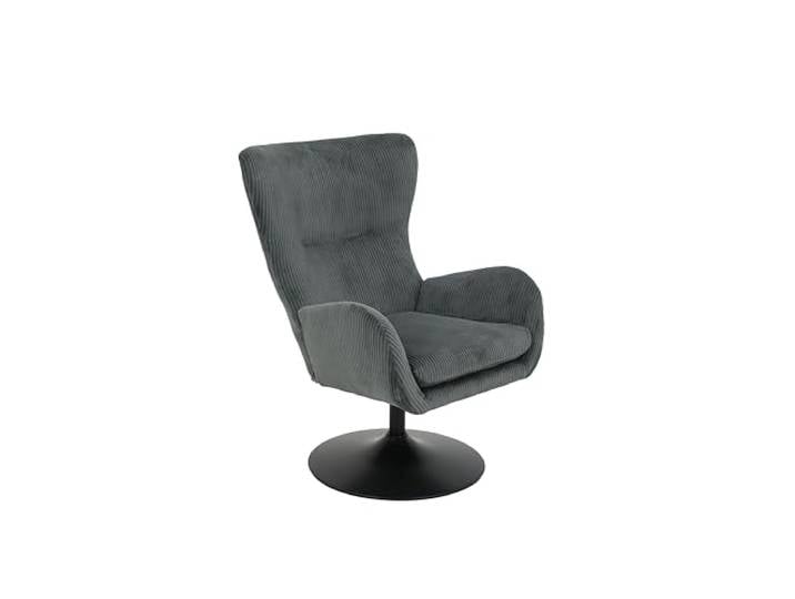 Hela Tische, Lounge-Sessel, Ohrensessel Samos, Bezug Cordstoff Dunkelgrau, hoher Rücken, Trompetengestell 360° drehbar, 70x81x96 cm
