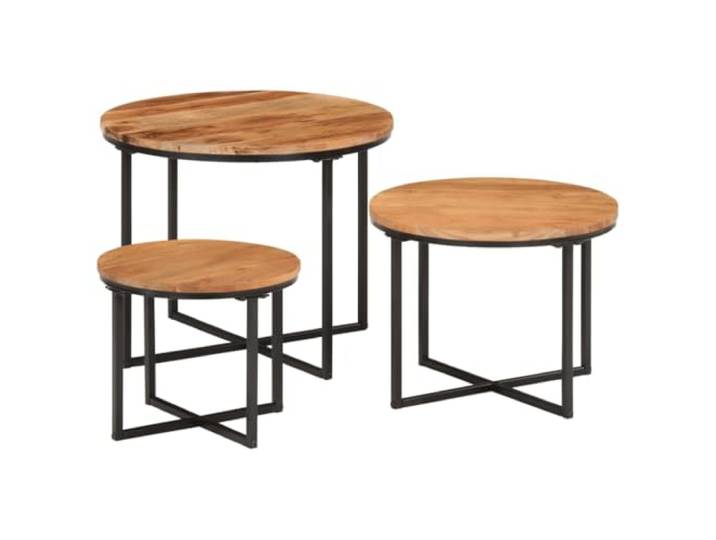 KMVXCVNM 3er Set Satztische Couchtisch Massivholz Akazie Eisen Platzsparendes Design für Schlafzimmer oder Wohnzimmer, flexibel als Nachttisch und Kaffeetisch kombinierbar.