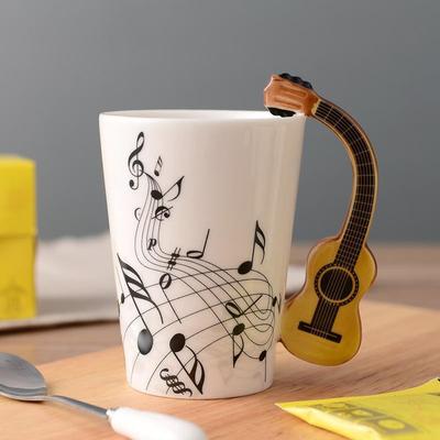 KitchenCuration Novelty Guitar Ceramic Mug Perfect Gift For Musicians   Ceramic Guitar Cup With Musical Notes Guitar