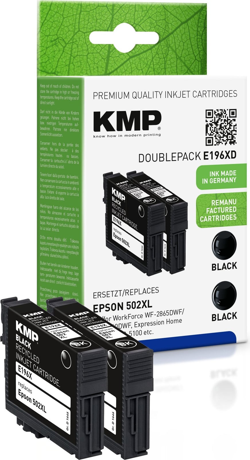 KMP Patrone voor Epson Pro WF-2865DWF ers. 502XL T02W14, 2 x zwart remanufactured