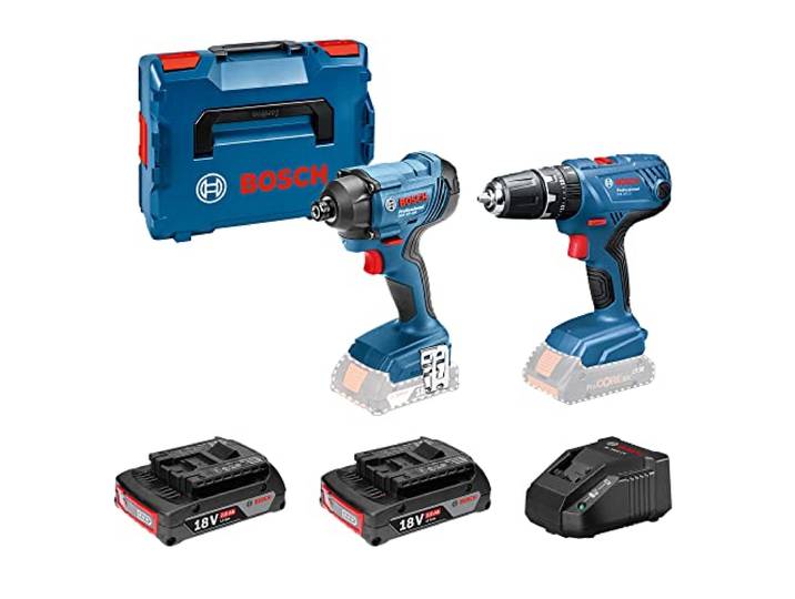 Professional 18V System Bosch perceuse-visseuse à percussion sans-fil GSB 18V-21 et visseuse à chocs sans-fil GDR 18V-160 (avec 2 batteries 2\,0 Ah\, chargeur AL1820 CV\, dans L-BOXX 136)