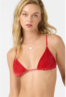 O'Neill s Wake Velvet Cord Cayo Triangle Bikini Top in Lifeguard Red, Size Large, Elastane/Polyester