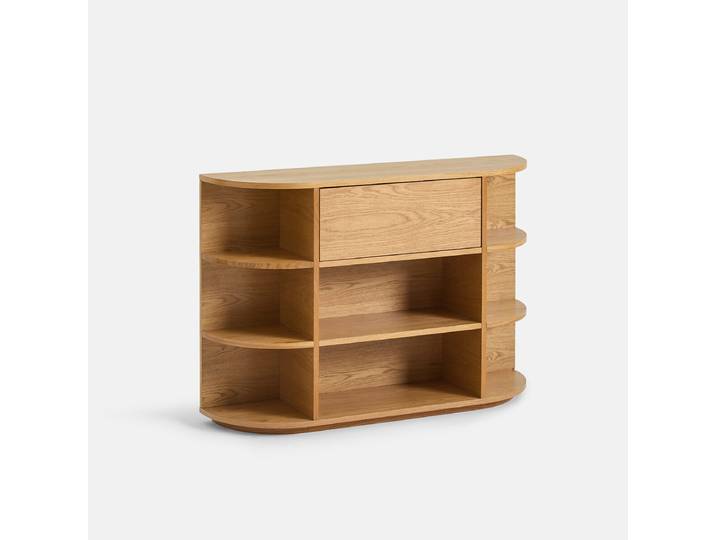 LA REDOUTE Console en plaqué chêne, 1 porte à abattant, 8 niches, MADDY Beige Chêne
