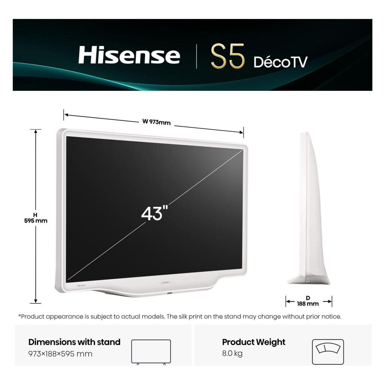 Hisense TV 43S5DQ 43" 4K, 60Hz, Déco TV (43", S5, 4K) (43S5DQ)