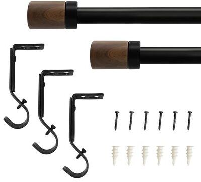 Lumi Home Furnishings "Lumi 3/4"" Single Curtain Rod Matte Black- Maple Wood Cylinder finials"