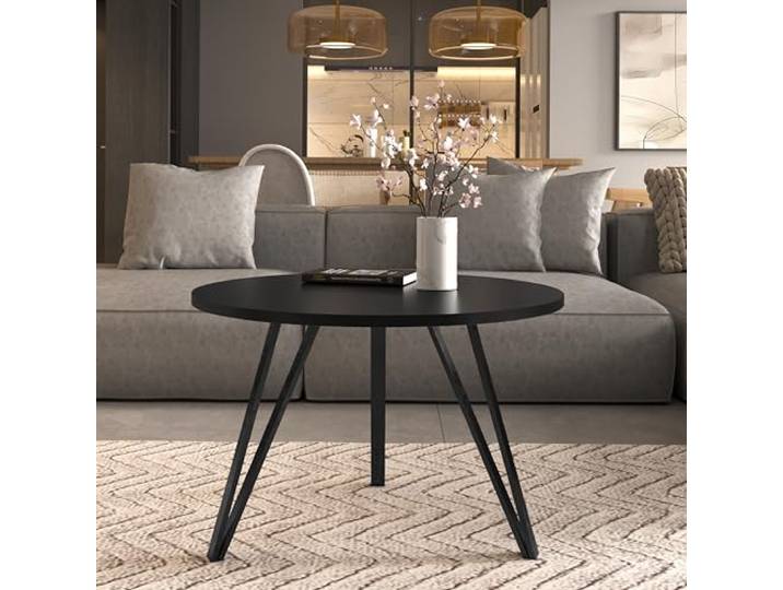 Design Möbel Moderner Runder Couchtisch - Metallgestell, Laminierte Tischplatte, 67 cm