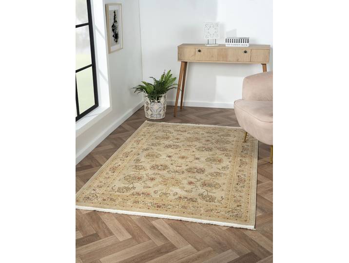 Teppich Maryam 4 , beige (creme, creme), B:140cm H:7,5mm L:200cm, Polypropylen (PP), MYFLAIR MÖBEL & ACCESSOIRES, Teppiche, Teppich, Kurzflor, Orient Optik, edler Glanz, mit Fransen, besonders weich