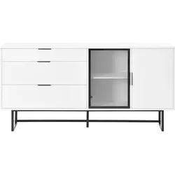 OKWISH Sideboard aus MDF und Spanplatte, Weiß, 160x36x78 cm, mit LED-Beleuchtung und Stauraum