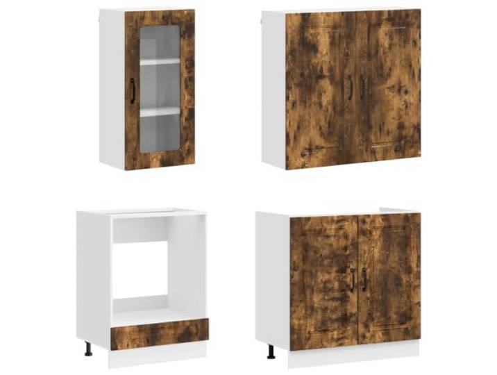 KTHLBRH Kücheneinheit Kalmar 8 Stück Eiche Rauchholz Engineered Verstellbare Schränke, Wandbefestigung, Schrank mit Glastür, 153,9 kg