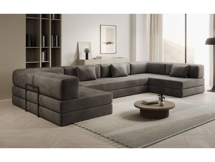Designer Sofa Lazy U in Samt - Grau - Samt - Luxusbetten24
