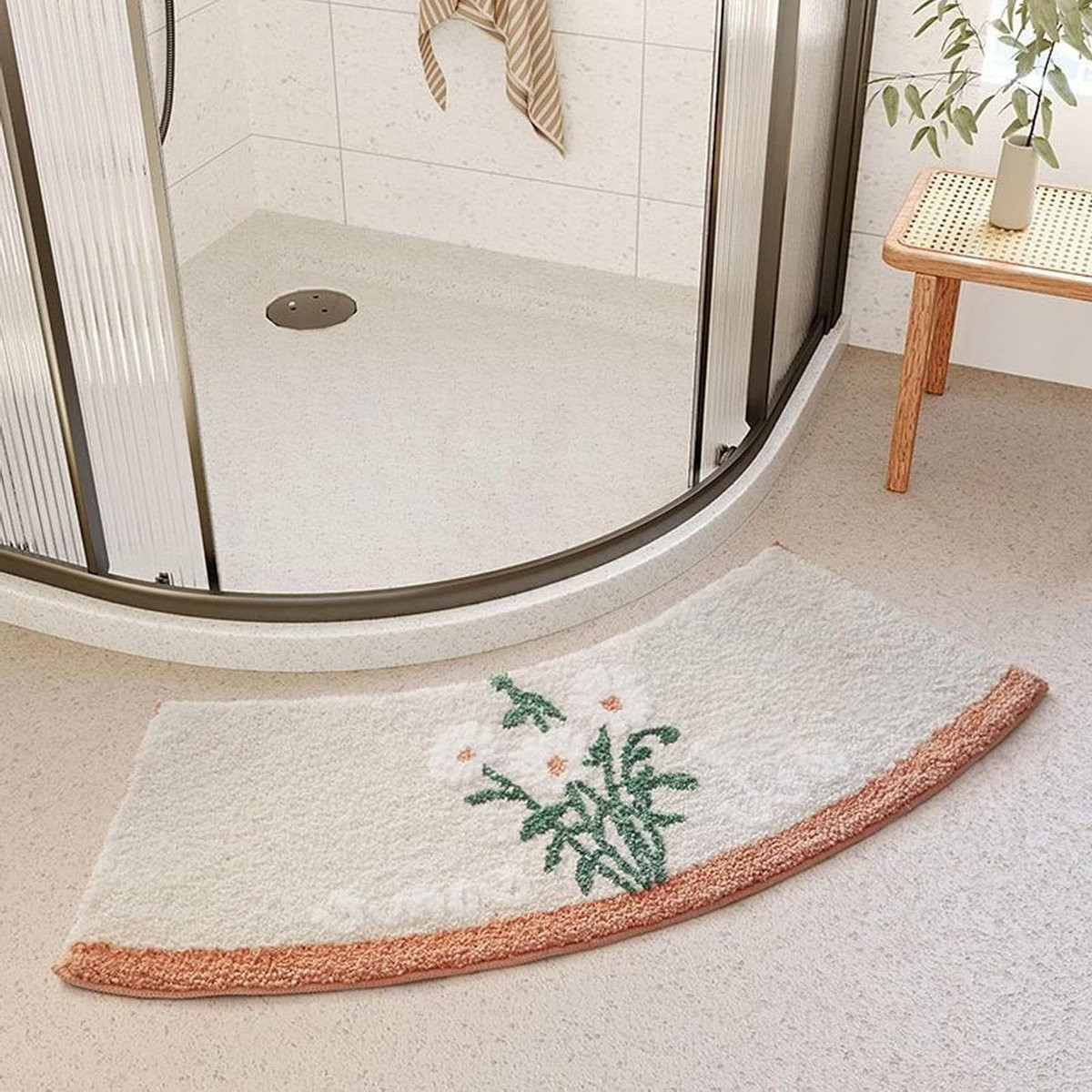 Wit Gebogen Douchemat Antislip Hoekmat Badkamer 100 x 42 cm