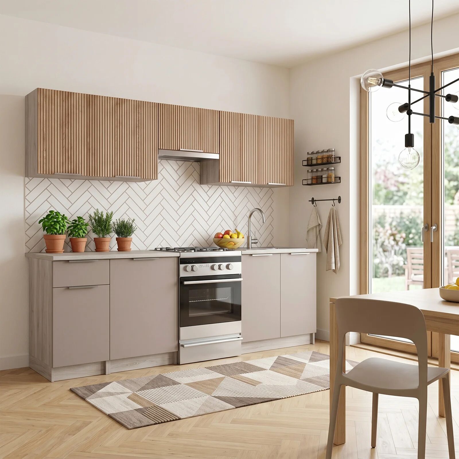 garneroarredamenti Cucina 240cm completa componibile moderna grigio rovere sonoma Taipei