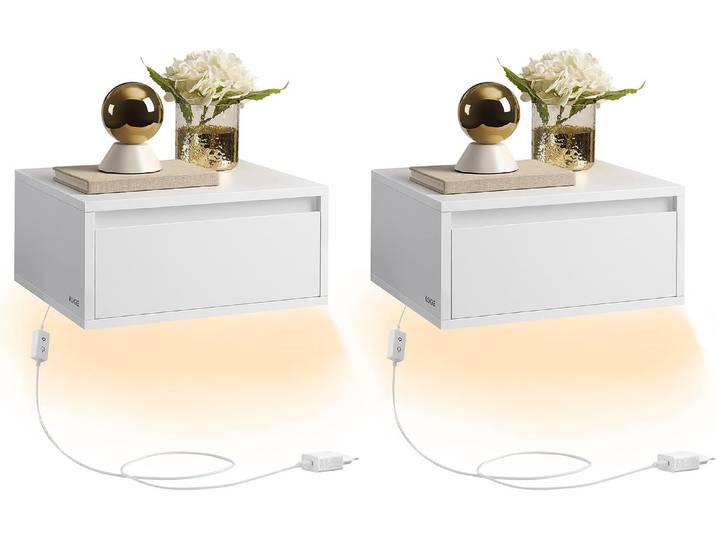 Nachttische 2er Set schwebend 40x35x19 cm Weiss LED
