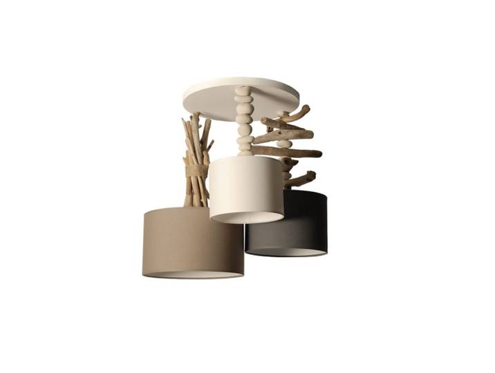 Suspension en bois blanc, blanc, taupe et gris