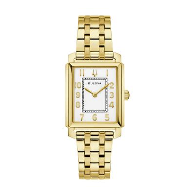 Quarzuhr BULOVA "Sutton", goldfarben, weiß, Armbanduhren, Damen, Quarzuhr, Armbanduhr, Damenuhr, Edelstahlarmband, analog
