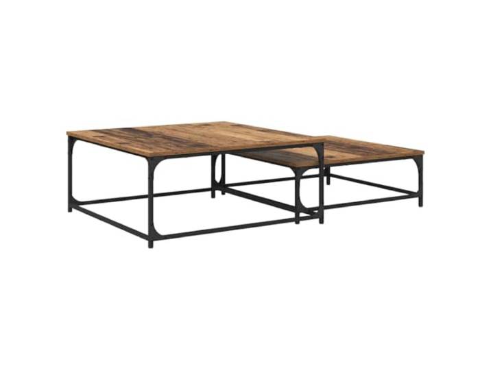 Favemtsl Couchtisch 2er Set Altholz-Optik Beistelltisch aus Holzwerkstoff Zwei ineinander schiebbare Wohnzimmertische bieten flexible Stellflächen für Snacks und Deko in kompakten Räumen.