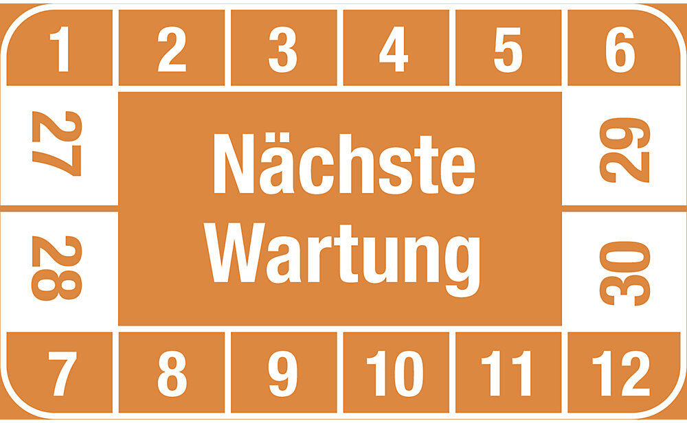 kaiserkraft Nächste Wartung, LxH 40 x 25 mm, VE 10 Stk, orange, 27 - 30