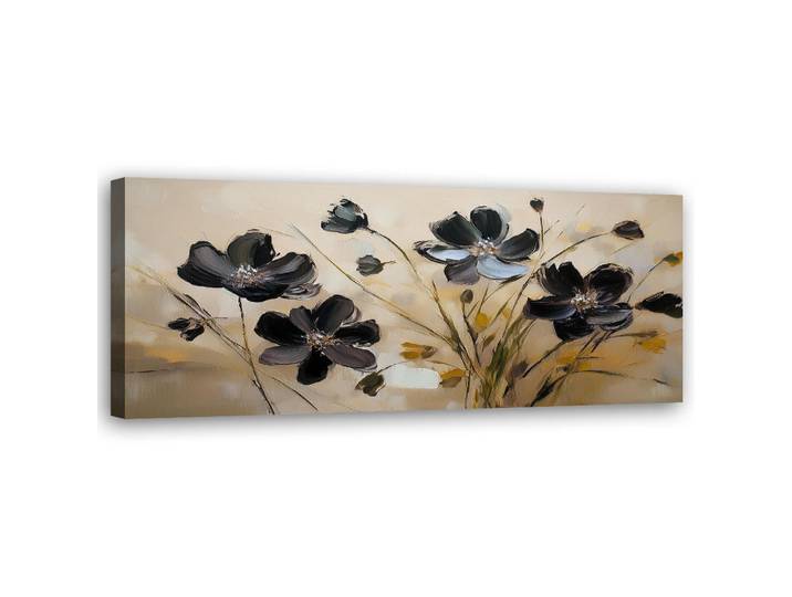 Feeby Wandbild bemalte mohnblumen, Schwarz, Floral, Rechteckig, 90x30 cm, Bilder & Rahmen, Bilder, Leinwandbilder