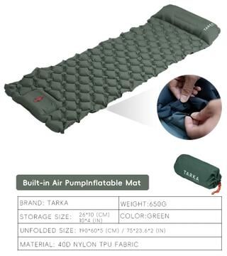 Uplift Essentials Inflatable Camping Sleeping Pad With Built in Pillow And Pump Lightweight Outdoor Air Mattress army Green