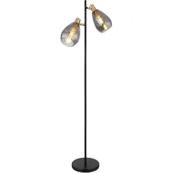 Stehleuchte Stehlampe Rauchglas Wohnzimmer Glas Retro Standleuchte schwarz, Metall messing, 2x E27 Fassungen, LxBxH 34x25x160 cm