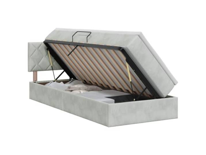 KTHLBRH Bett mit Stauraum, hellgrau, 100 x 200 cm, Samt Hydraulischer Aufzug, Platz unter der Matratze, quadratische Griffe, modernes Design