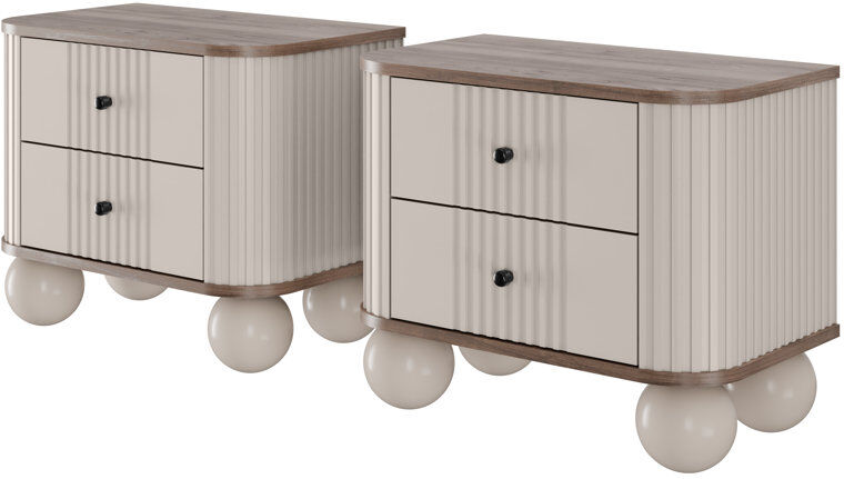 Ivy Bronx Dayzee 56 cm W Bedside Table Cashmere/Nut/Cashmere/Black 48cm H X 56cm W X 38cm D
